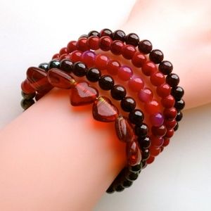 Cuff Bracelet Red Hearts Garnet